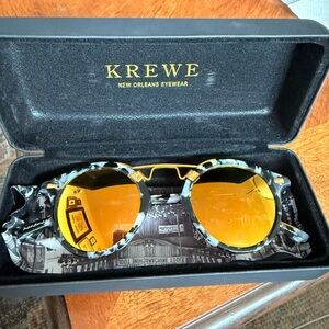 KREWE St. Louis Mirrored Sunglasses with Gold Lenses and Marble Frame